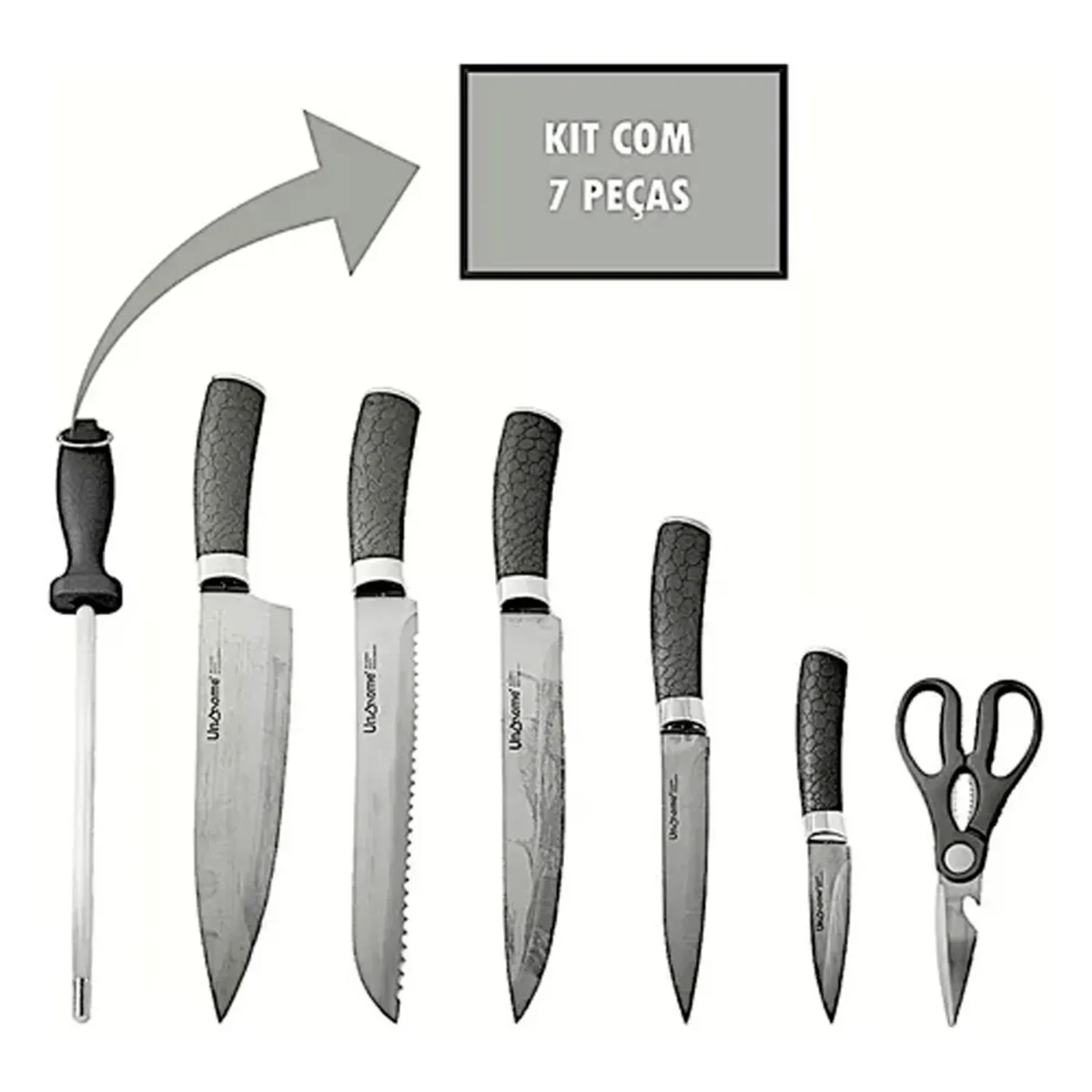 Jogo de Facas Inox 7 Peças com Suporte Giratório Linha Premium