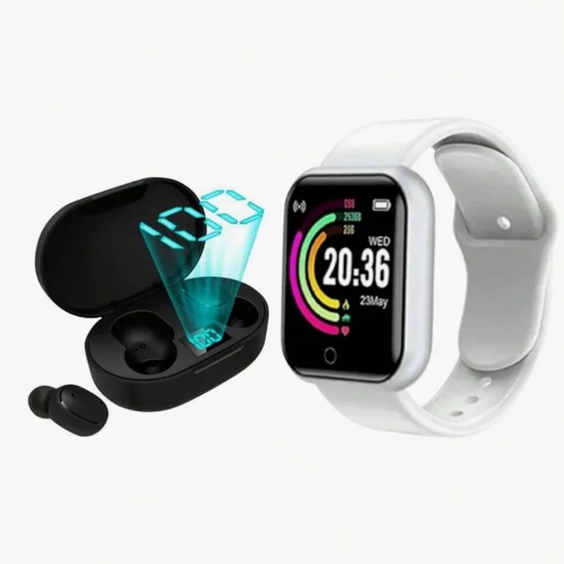 Kit Smartwatch D20 Unissex + Fone de Ouvido Bluetooth