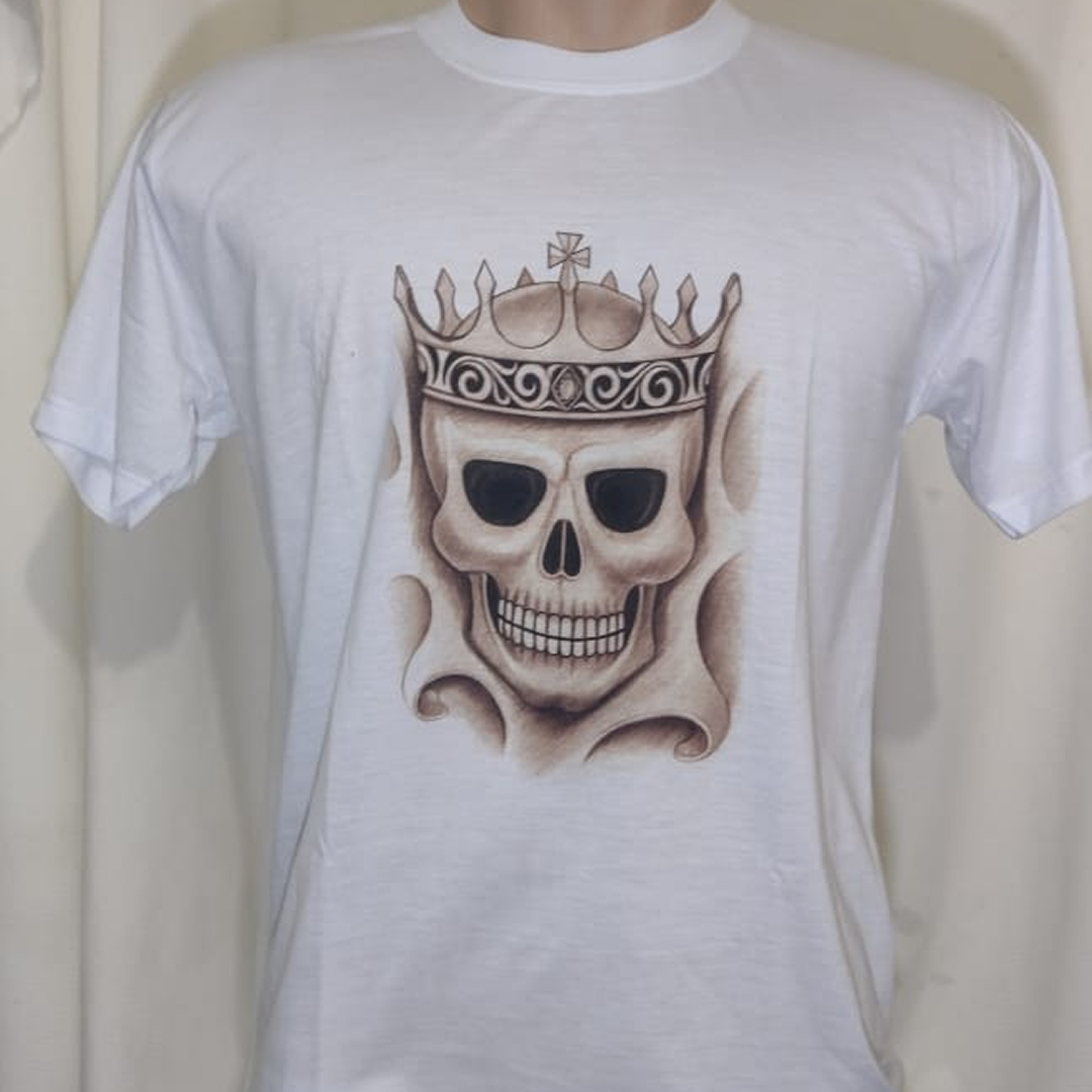  Camiseta Caveira – Tam M, Branca, Gola Redonda
