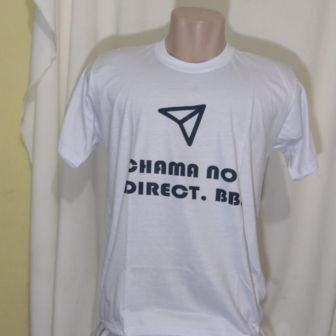  Camiseta Branca Gola Redonda | Estampa “Chama no Direct”
