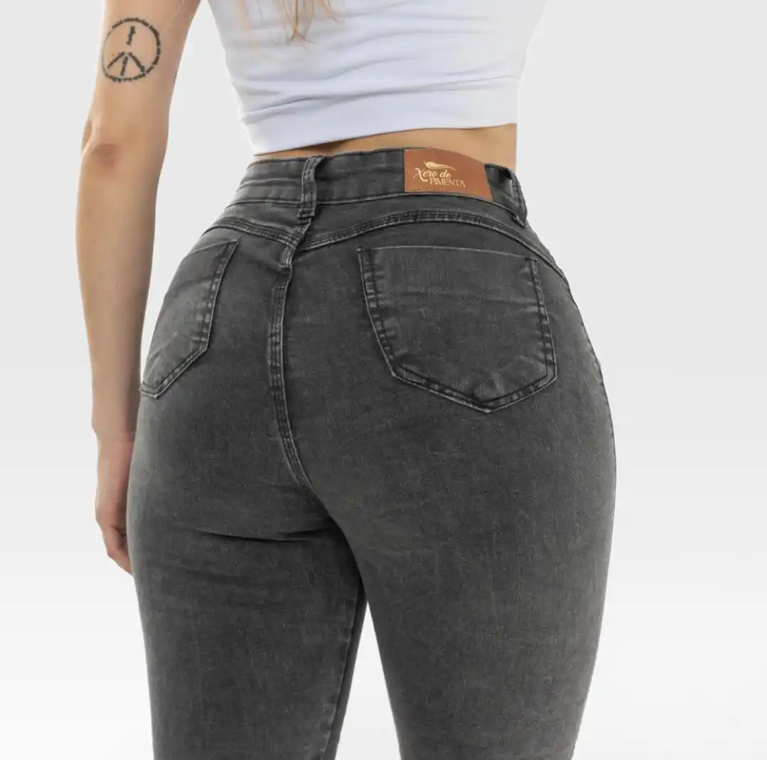 Calça Jeans Feminina Cinza Grafite Marmorizada