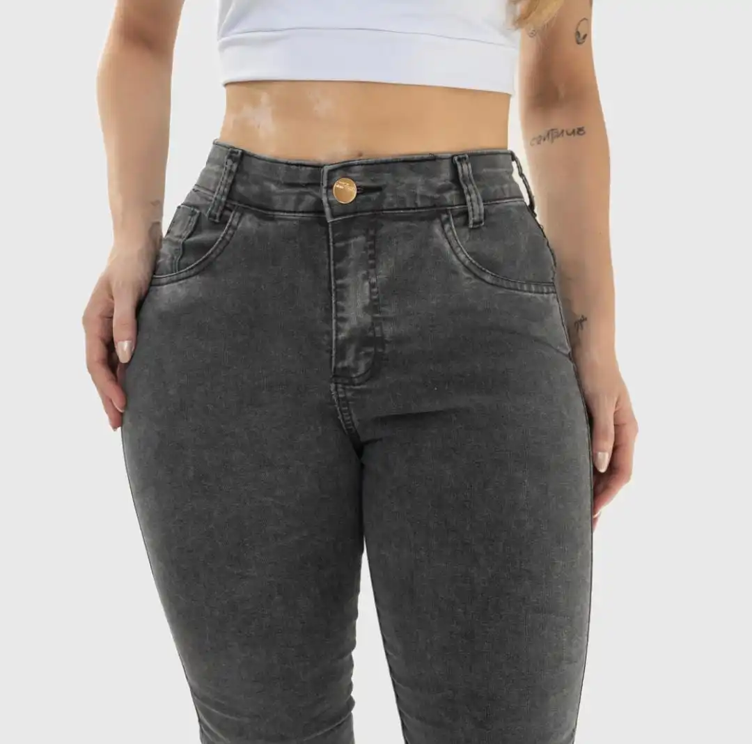 Calça Jeans Feminina Cinza Grafite Marmorizada