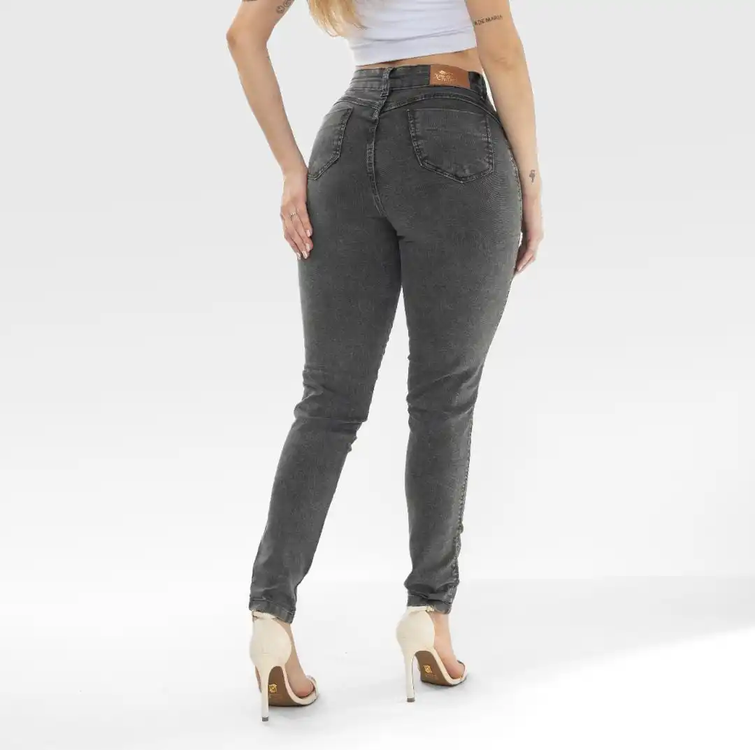 Calça Jeans Feminina Cinza Grafite Marmorizada