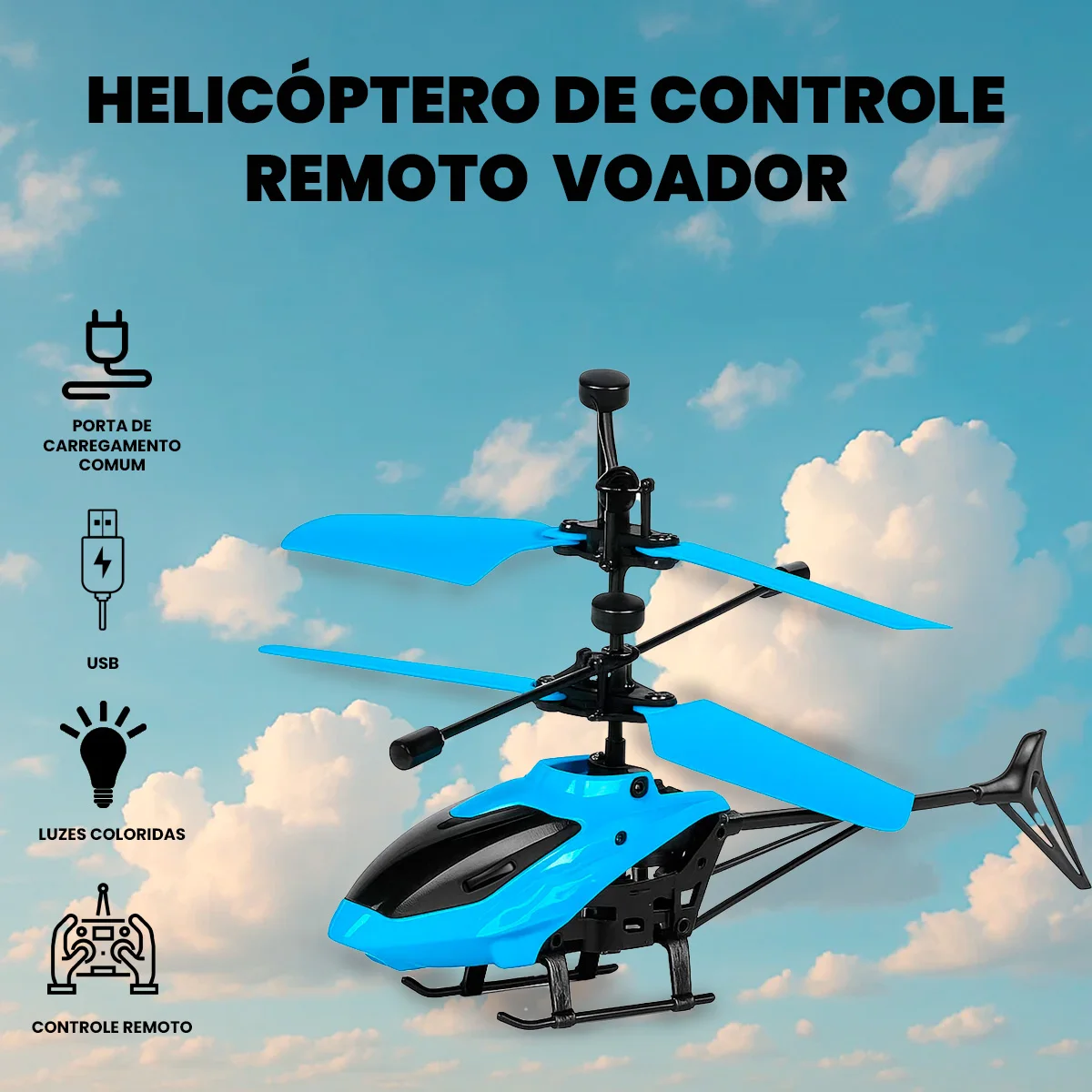 Helicóptero Sensorial Voador com Controle Remoto Recarregável