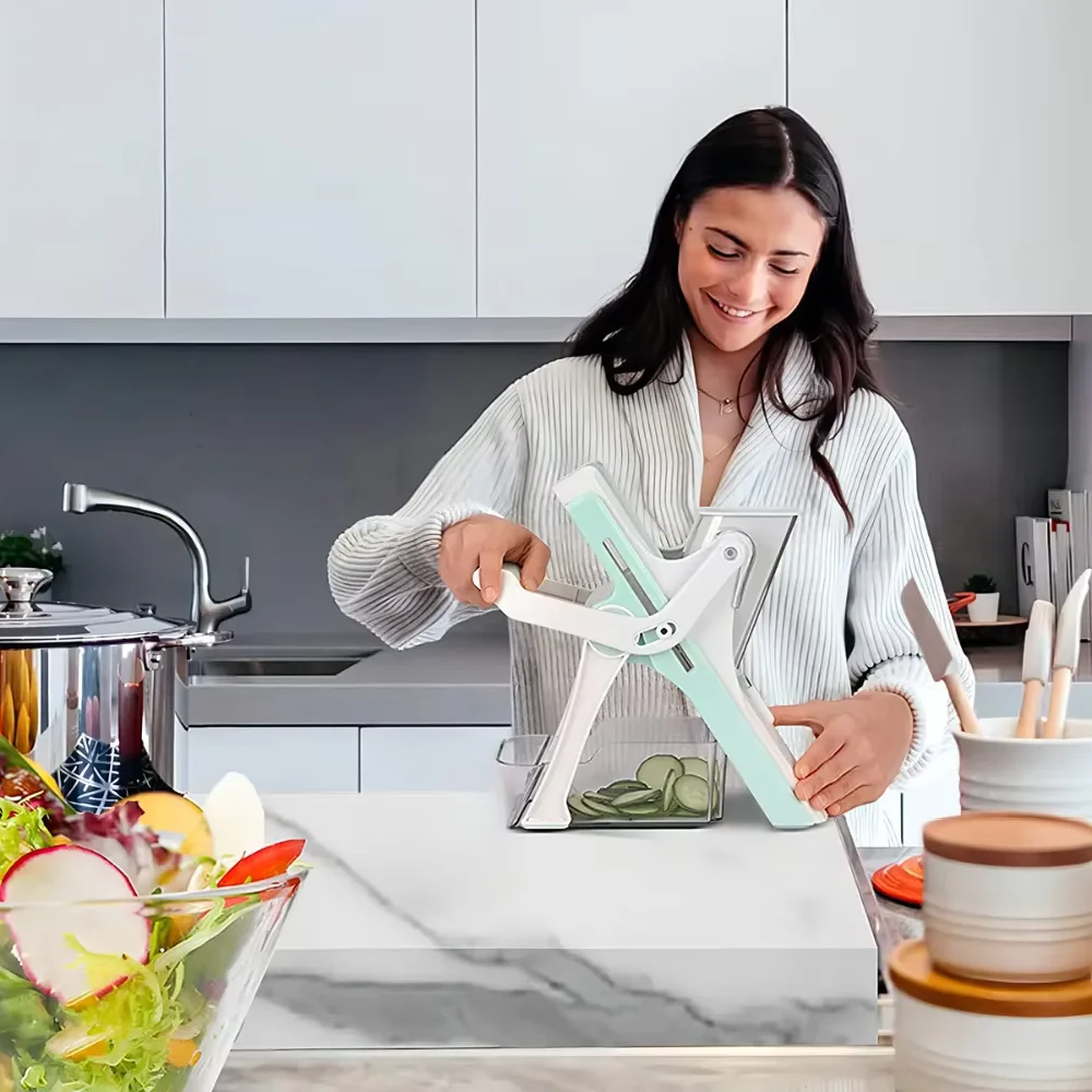 Multi Cortador Manual de Legumes e Verduras 5 em 1 – Inox