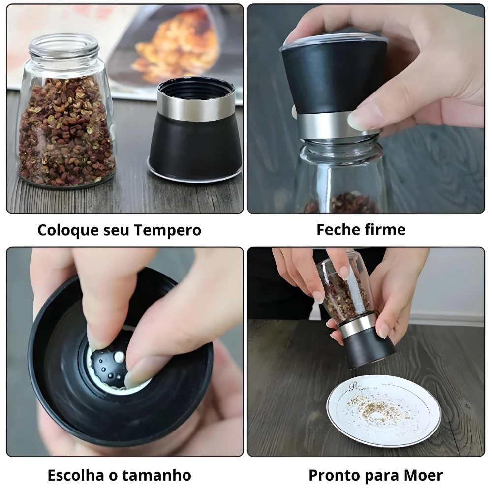 Kit 2 Moedores de Temperos em Vidro e Inox